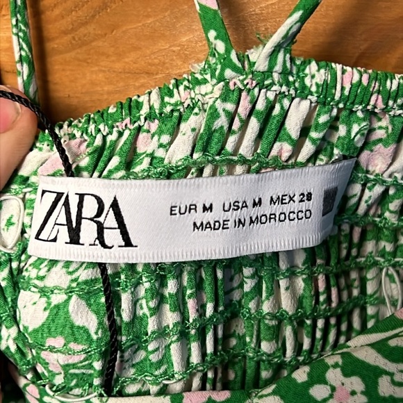 Zara Women's Med Midi Dress Floral Print Corset-Inspired  Side Slit Green Summer - Picture 6 of 9